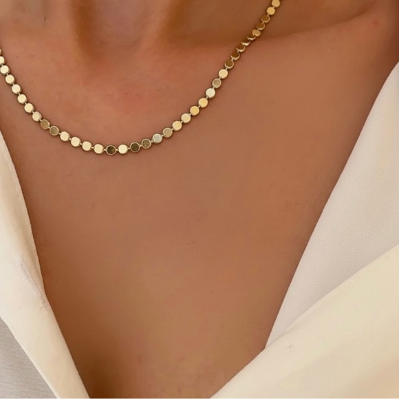 Flat Bead Sequin Chain Layering Choker | Waterproof 14K Gold Plated Necklace - Picture 5 of 13